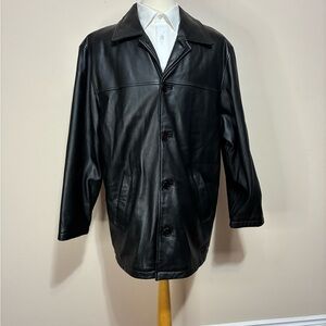 LP Uomo Men’s Black Leather Buttoned Car Coat